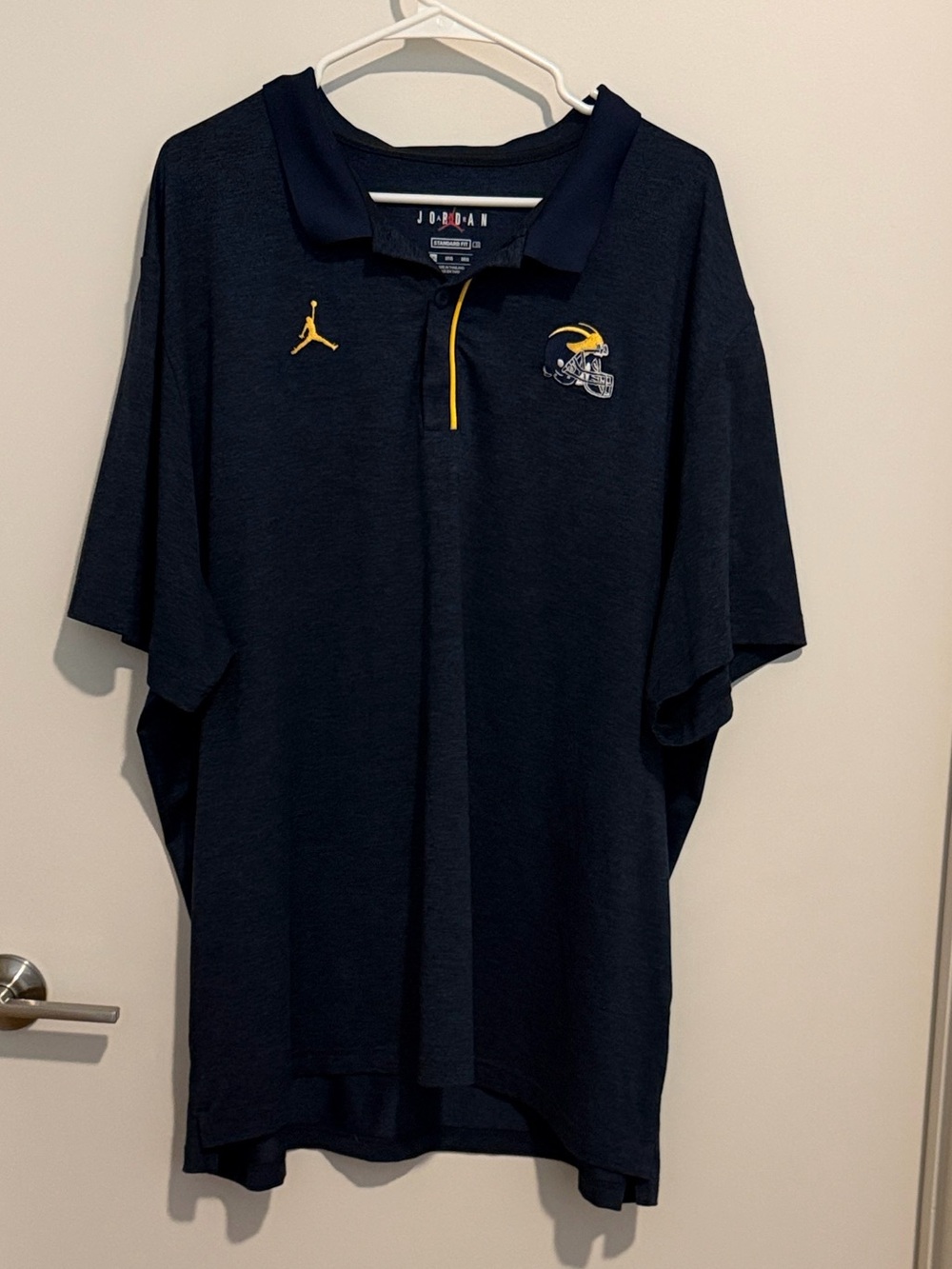 Jordan UofM Navy Polo with Yellow Accents